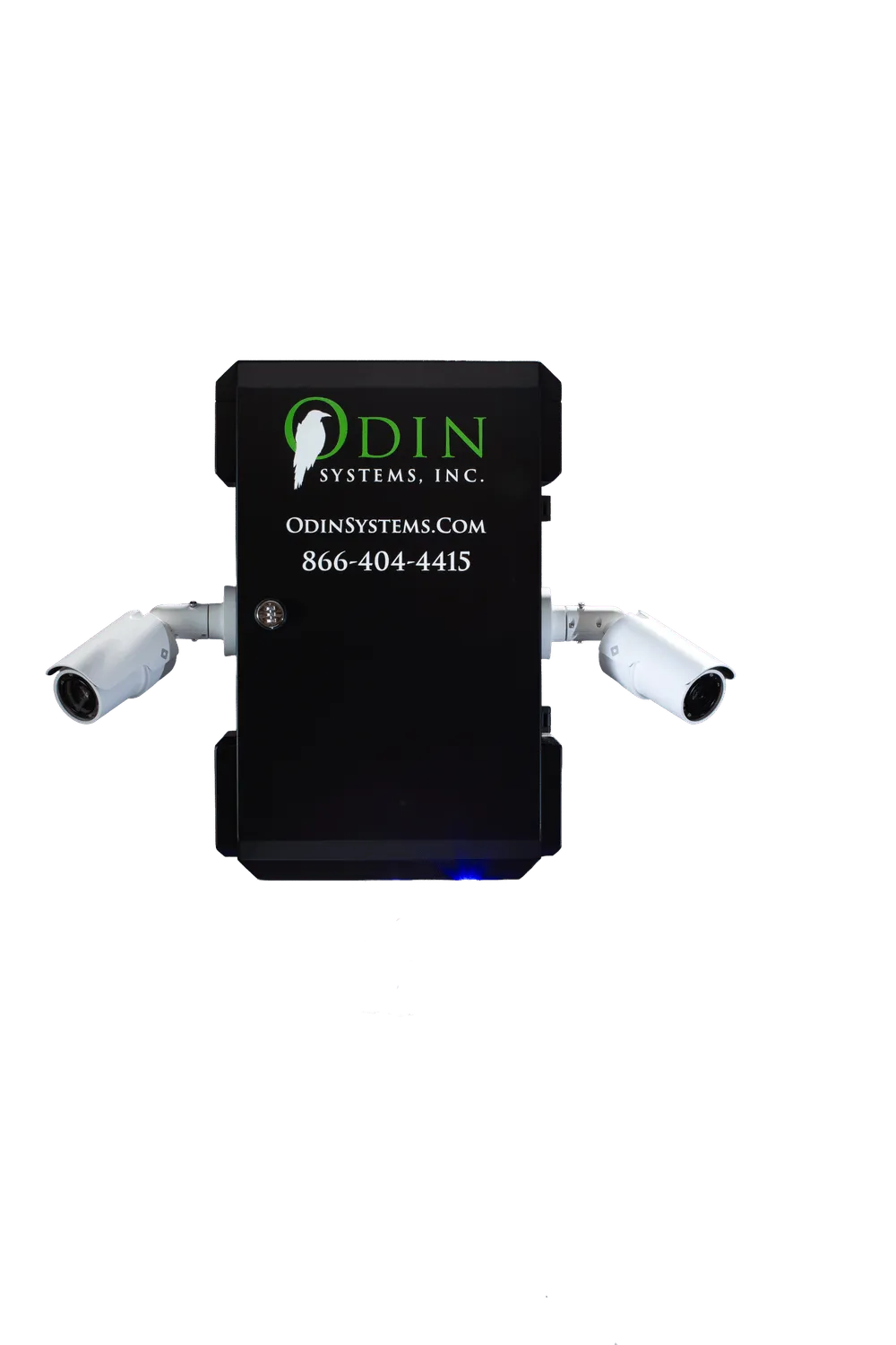 The Odin Systems RVN Pod — a black weatherproof enclosure with the Odin logo and two white 4K bullet cameras.