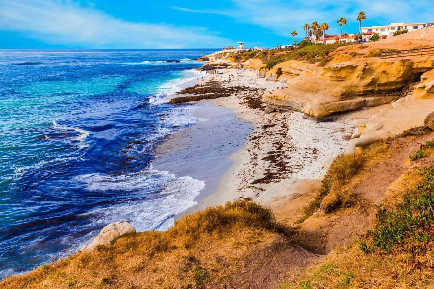 The La Jolla coastline in San Diego with turquoise water and sandstone cliffs — Odin Systems provides rapid-deploy mobile surveillance and integrated video security across the San Diego region.
